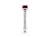 White gold Cushion Cut Garnet Pavé Solitaire Ring with Round Band and Prong Setting_38