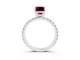 White gold Cushion Cut Garnet Pavé Solitaire Ring with Round Band and Prong Setting_39