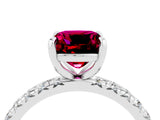 White gold Cushion Cut Garnet Pavé Solitaire Ring with Round Band and Prong Setting_40