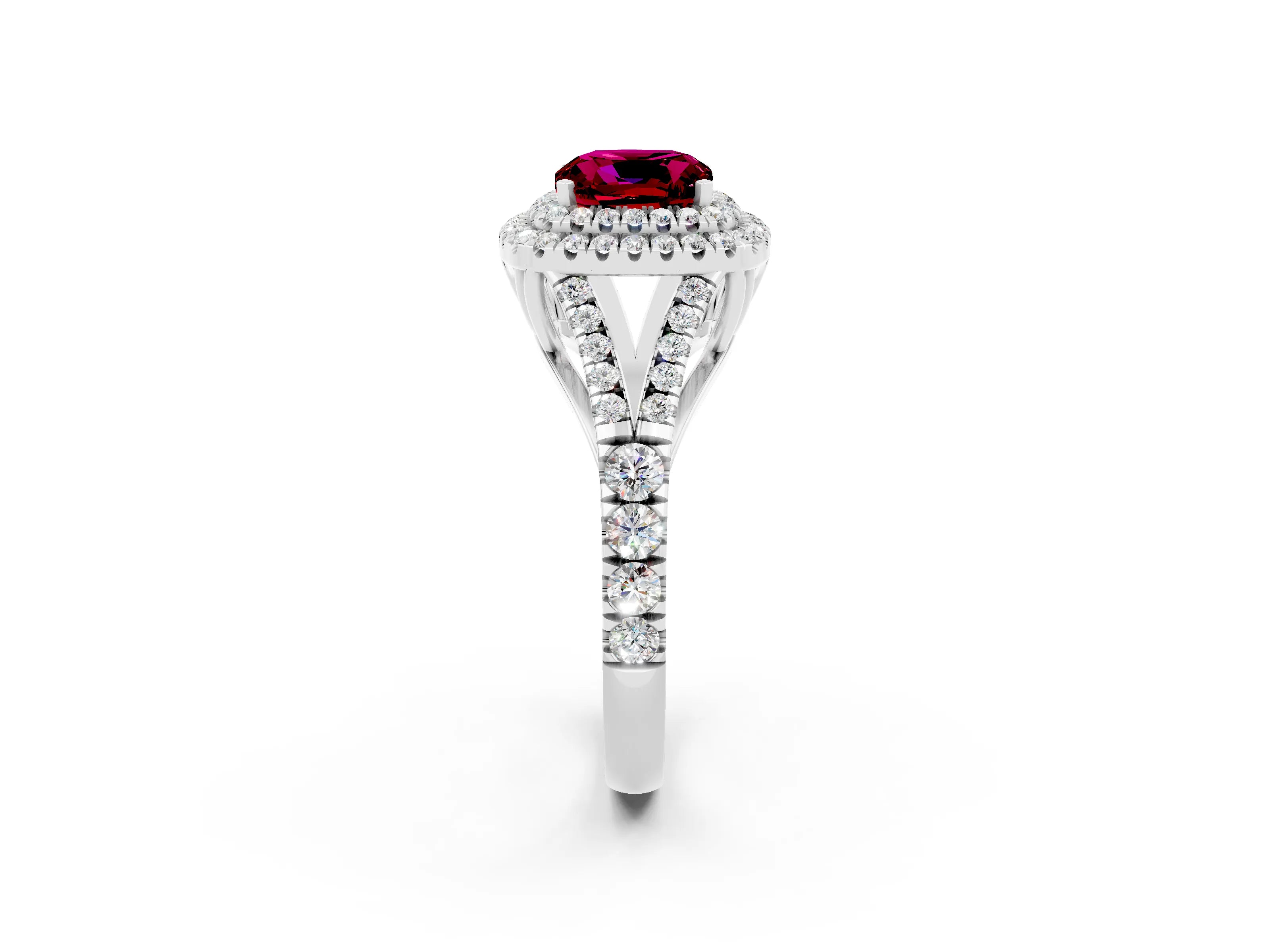 White gold Cushion Cut Garnet Pavé Split Shank Double Halo Engagement Ring_2