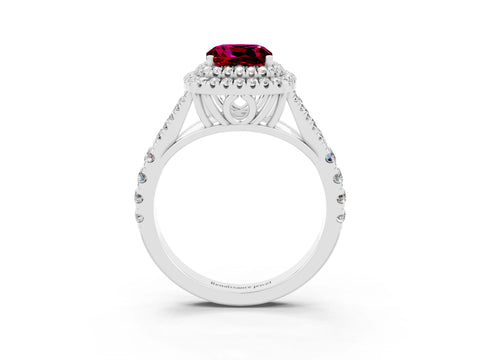 White gold Cushion Cut Garnet Pavé Split Shank Double Halo Engagement Ring_3