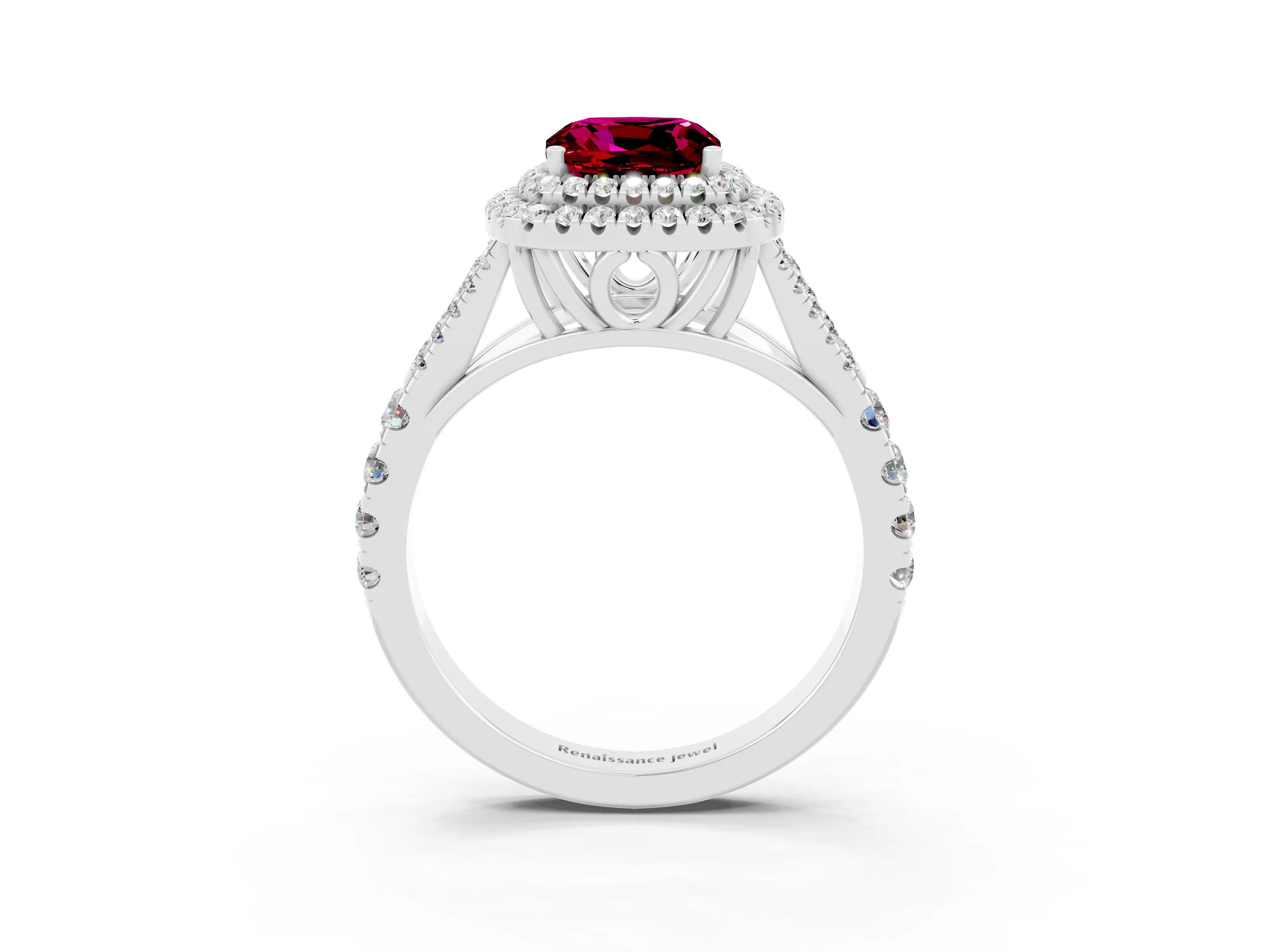 White gold Cushion Cut Garnet Pavé Split Shank Double Halo Engagement Ring_3