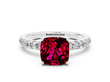 White gold Cushion Cut Garnet Pave Band Solitaire Ring with Four-Prong Setting_24