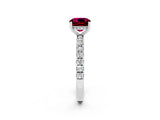 White gold Cushion Cut Garnet Pave Band Solitaire Ring with Four-Prong Setting_26