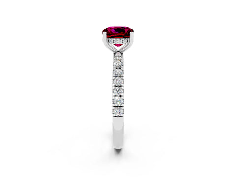White gold Cushion Cut Garnet Pave Band Solitaire Ring with Four-Prong Setting_26