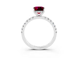 White gold Cushion Cut Garnet Pave Band Solitaire Ring with Four-Prong Setting_27