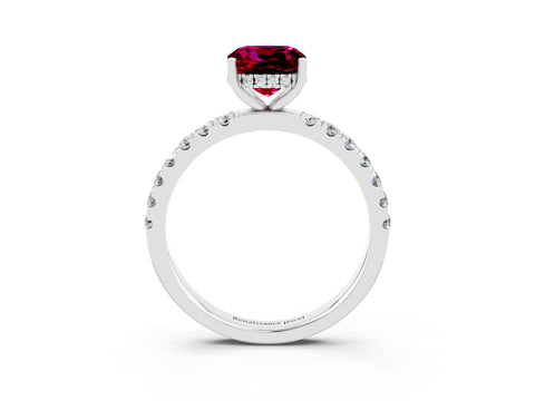 White gold Cushion Cut Garnet Pave Band Solitaire Ring with Four-Prong Setting_27