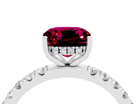 White gold Cushion Cut Garnet Pave Band Solitaire Ring with Four-Prong Setting_28