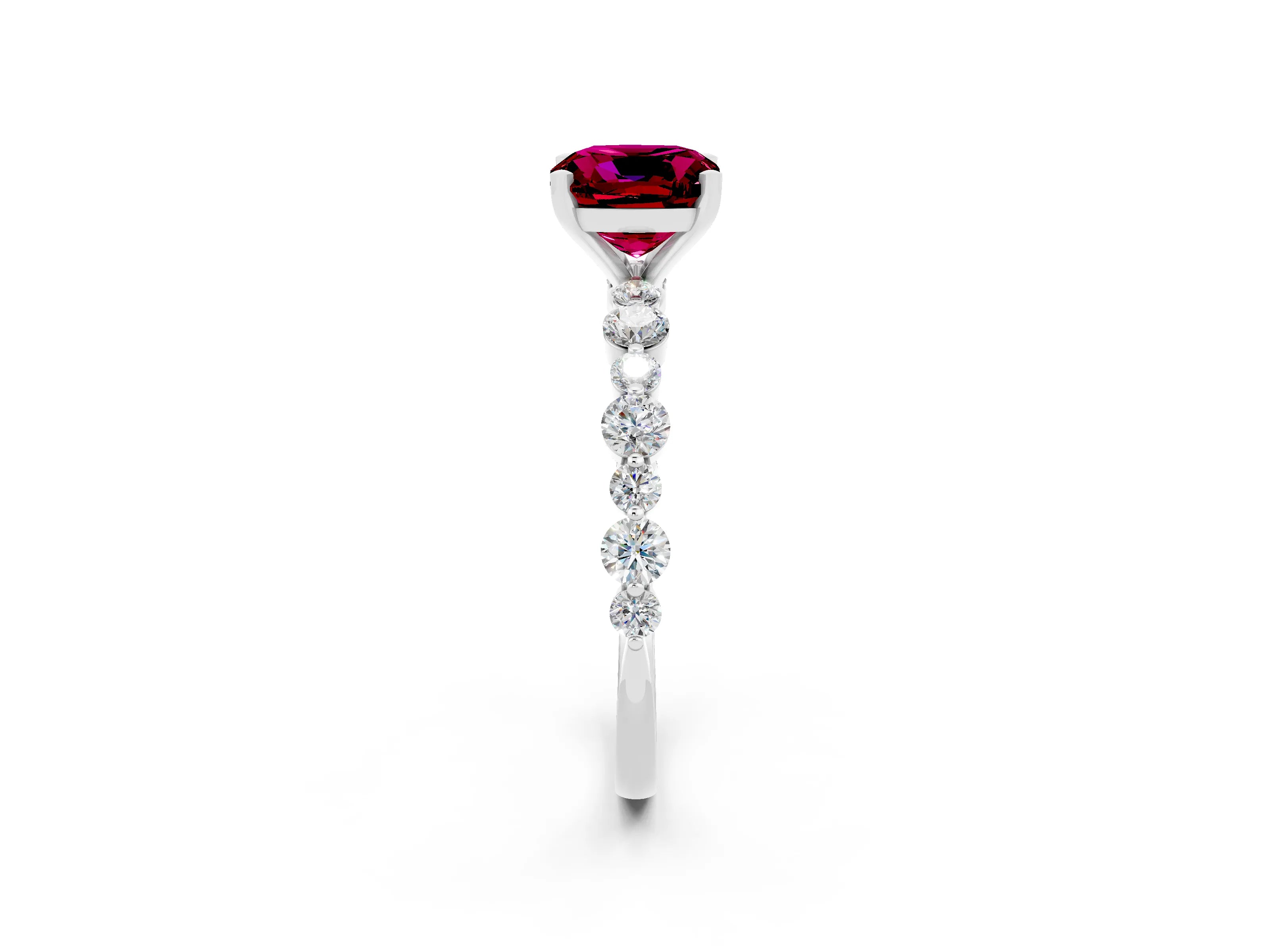 White gold Cushion Cut Garnet Prong Set Engagement Ring with Pavé Band_2