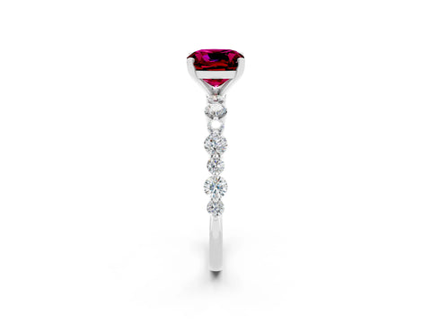 White gold Cushion Cut Garnet Prong Set Engagement Ring with Pavé Band_2