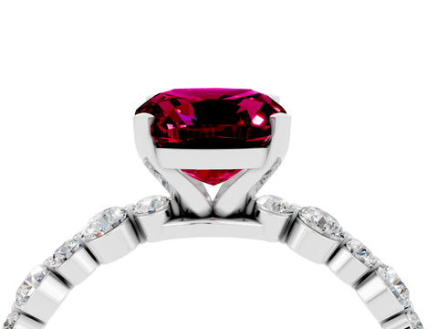 White gold Cushion Cut Garnet Prong Set Engagement Ring with Pavé Band_4
