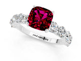 White gold Cushion Cut Garnet Prong Setting with Side Stones on a Pave Band_1