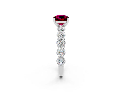 White gold Cushion Cut Garnet Prong Setting with Side Stones on a Pave Band_2