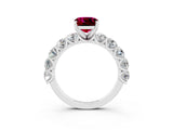 White gold Cushion Cut Garnet Prong Setting with Side Stones on a Pave Band_3