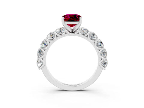 White gold Cushion Cut Garnet Prong Setting with Side Stones on a Pave Band_3