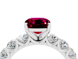 White gold Cushion Cut Garnet Prong Setting with Side Stones on a Pave Band_4
