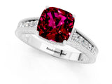 White gold Cushion Cut Garnet Ring with Milgrain Pavé Band and Four-Prong Setting_13
