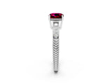 White gold Cushion Cut Garnet Ring with Milgrain Pavé Band and Four-Prong Setting_14