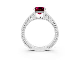 White gold Cushion Cut Garnet Ring with Milgrain Pavé Band and Four-Prong Setting_15