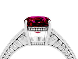 White gold Cushion Cut Garnet Ring with Milgrain Pavé Band and Four-Prong Setting_16