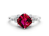 White gold Cushion Cut Garnet Ring with Side Stones and Four-Prong Setting_36