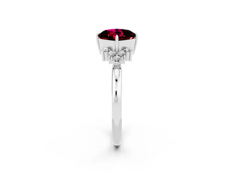 White gold Cushion Cut Garnet Ring with Side Stones and Four-Prong Setting_38