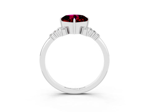 White gold Cushion Cut Garnet Ring with Side Stones and Four-Prong Setting_39
