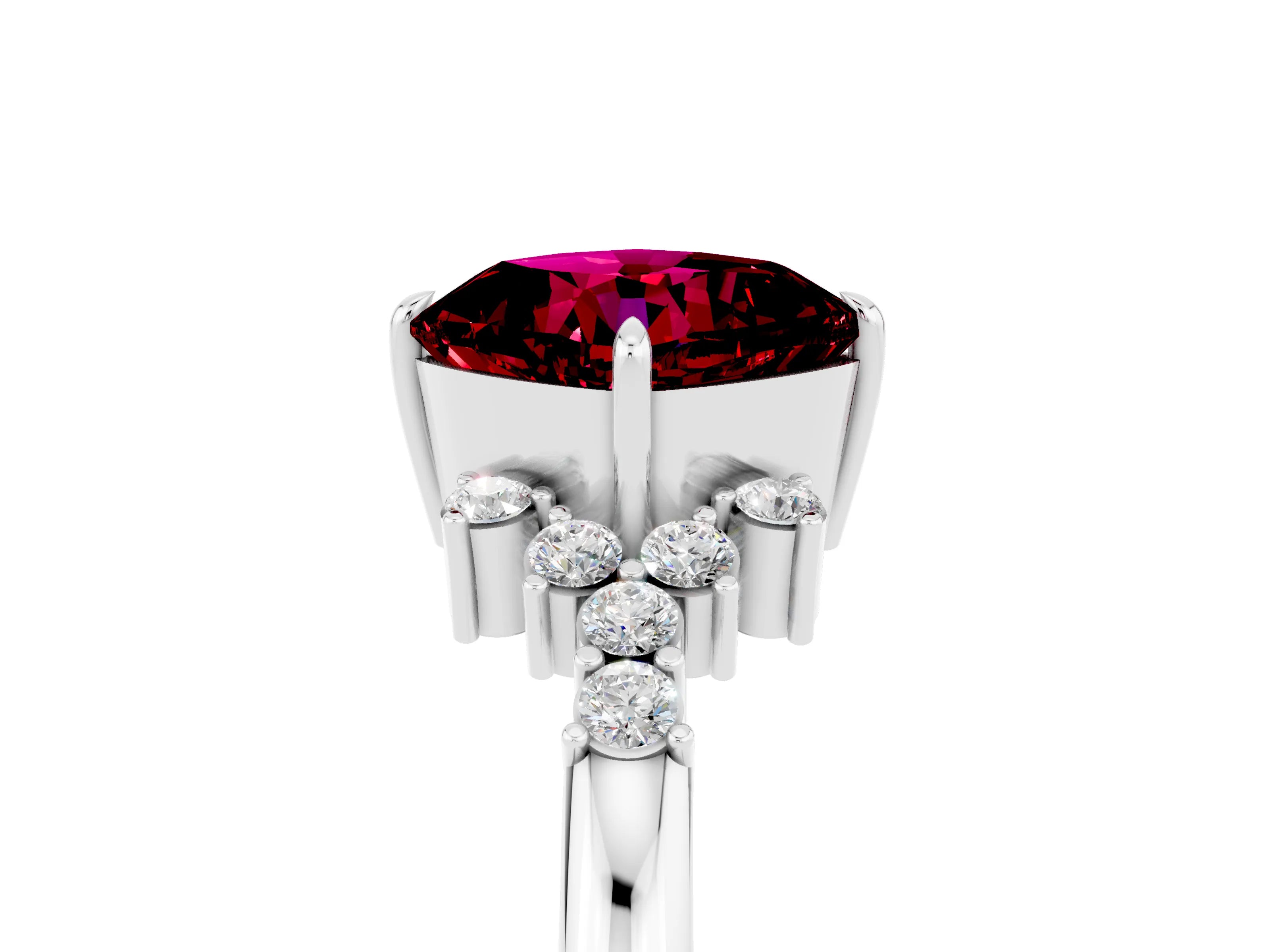 White gold Cushion Cut Garnet Ring with Side Stones and Four-Prong Setting_41