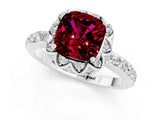 White gold Cushion Cut Garnet Scalloped Halo Engagement Ring with Round Shared Prong Band_25