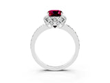 White gold Cushion Cut Garnet Scalloped Halo Engagement Ring with Round Shared Prong Band_27
