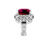 White gold Cushion Cut Garnet Scalloped Halo Engagement Ring with Round Shared Prong Band_29