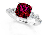 White gold Cushion Cut Garnet Scattered Round Accent Ring with Prong Setting_37