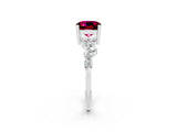 White gold Cushion Cut Garnet Scattered Round Accent Ring with Prong Setting_38