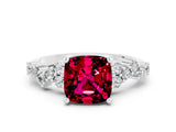 White gold Cushion Cut Garnet Scattered Round Accent Ring with Prong Setting_48