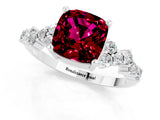 White gold Cushion Cut Garnet Scattered Round Accent Ring with Prong Setting_49