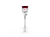 White gold Cushion Cut Garnet Scattered Round Accent Ring with Prong Setting_50