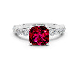 White gold Cushion Cut Garnet Side Stone Solitaire Ring with Round  and Four-Prong Setting_48