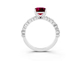 White gold Cushion Cut Garnet Side Stone Solitaire Ring with Round  and Four-Prong Setting_51