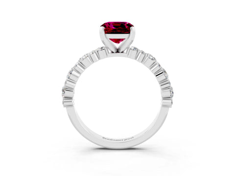White gold Cushion Cut Garnet Side Stone Solitaire Ring with Round  and Four-Prong Setting_51
