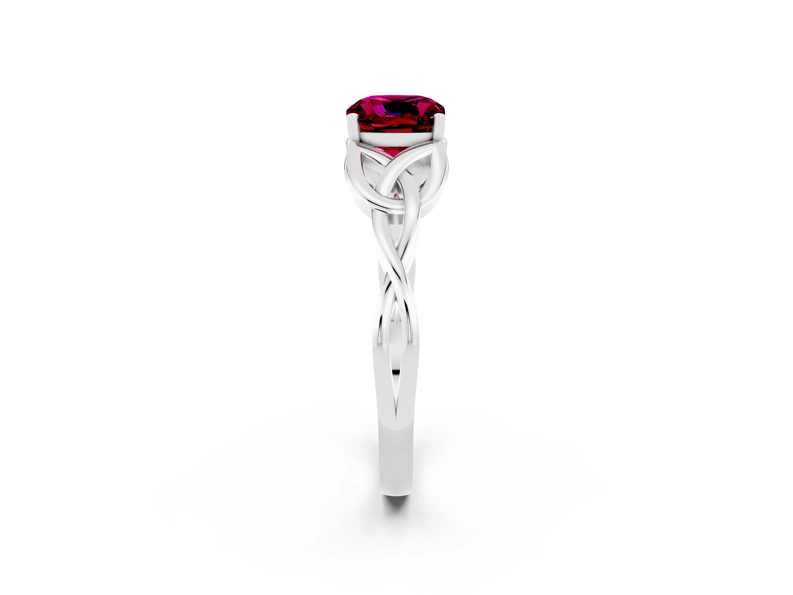 White gold Cushion Cut Garnet Solitaire Celtic Knot Ring with Four-Prong Setting_14