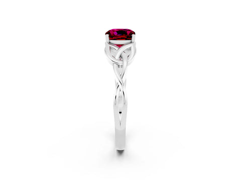 White gold Cushion Cut Garnet Solitaire Celtic Knot Ring with Four-Prong Setting_14