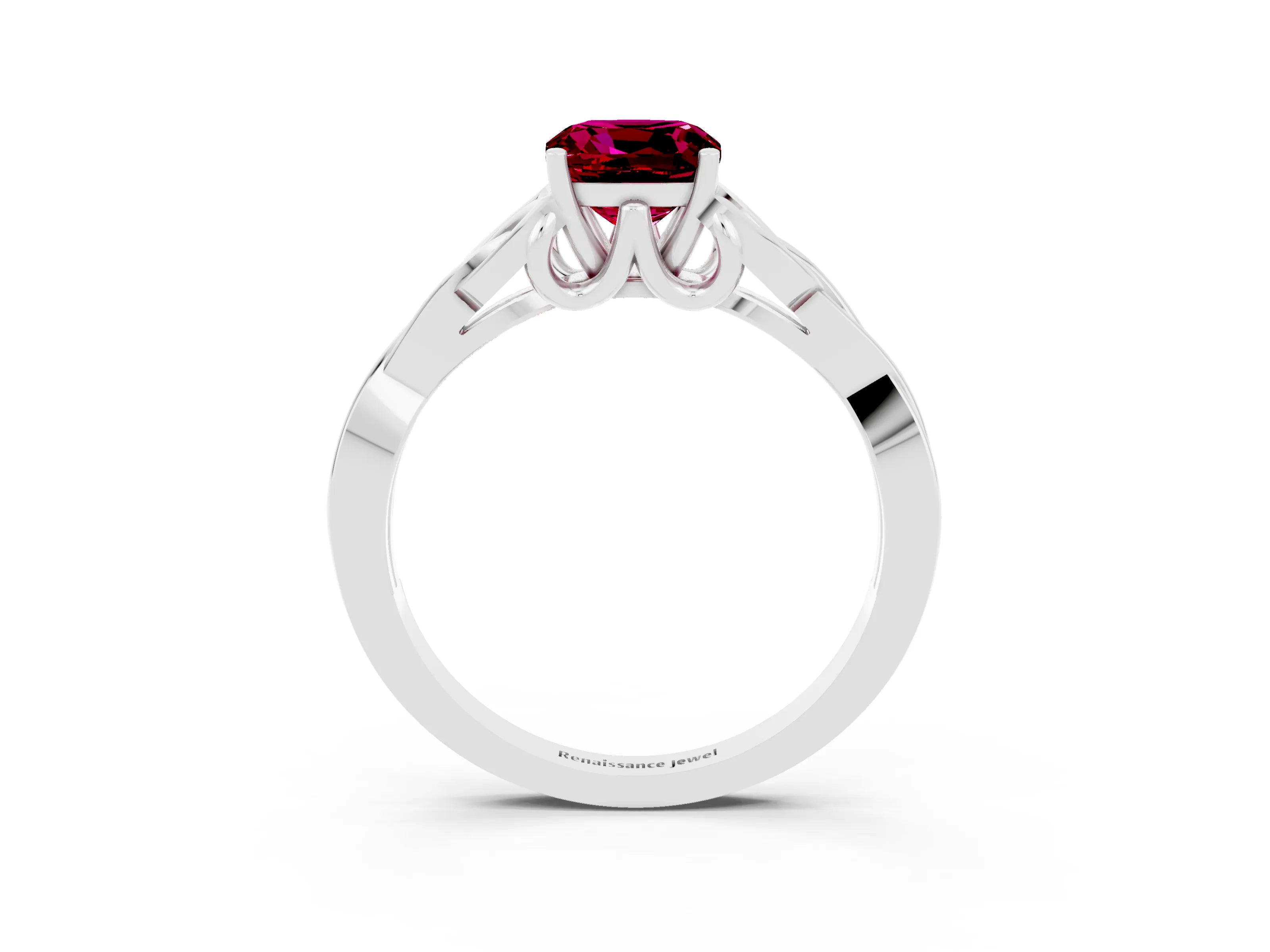 White gold Cushion Cut Garnet Solitaire Celtic Knot Ring with Four-Prong Setting_15