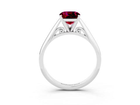 White gold Cushion Cut Garnet Solitaire Engagement Ring with Cathedral Setting and Four-Prong Mount_15