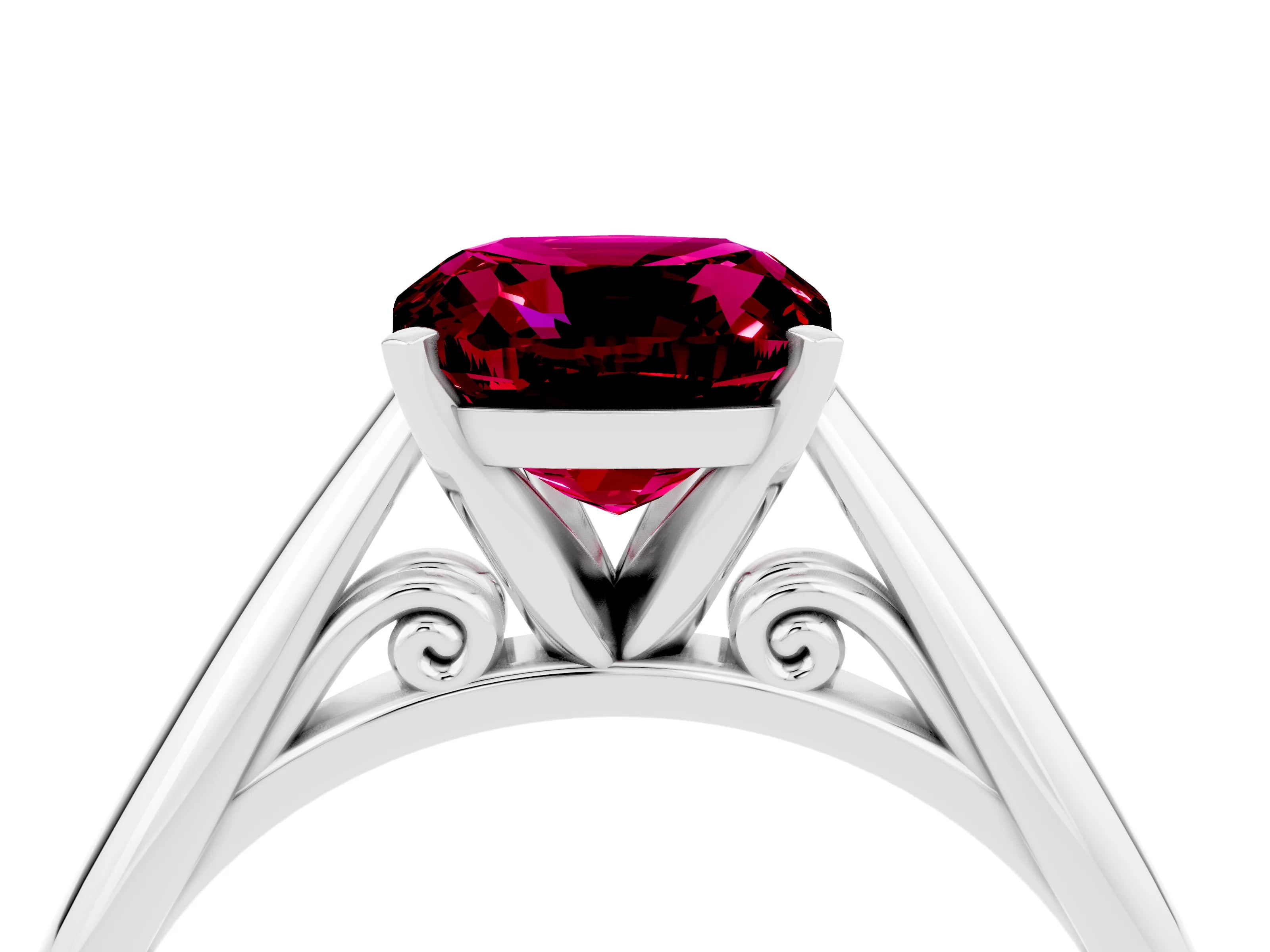 White gold Cushion Cut Garnet Solitaire Engagement Ring with Cathedral Setting and Four-Prong Mount_28