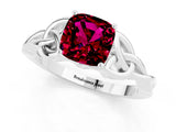 White gold Cushion Cut Garnet Solitaire Engagement Ring with Celtic Knot Band and Four-Prong Setting_1