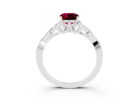 White gold Cushion Cut Garnet Solitaire Engagement Ring with Celtic Knot Band and Four-Prong Setting_3