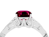 White gold Cushion Cut Garnet Solitaire Engagement Ring with Celtic Knot Band and Four-Prong Setting_4
