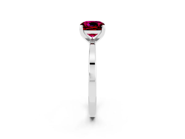 White gold Cushion Cut Garnet Solitaire Engagement Ring with Classic Band and Four-Prong Setting