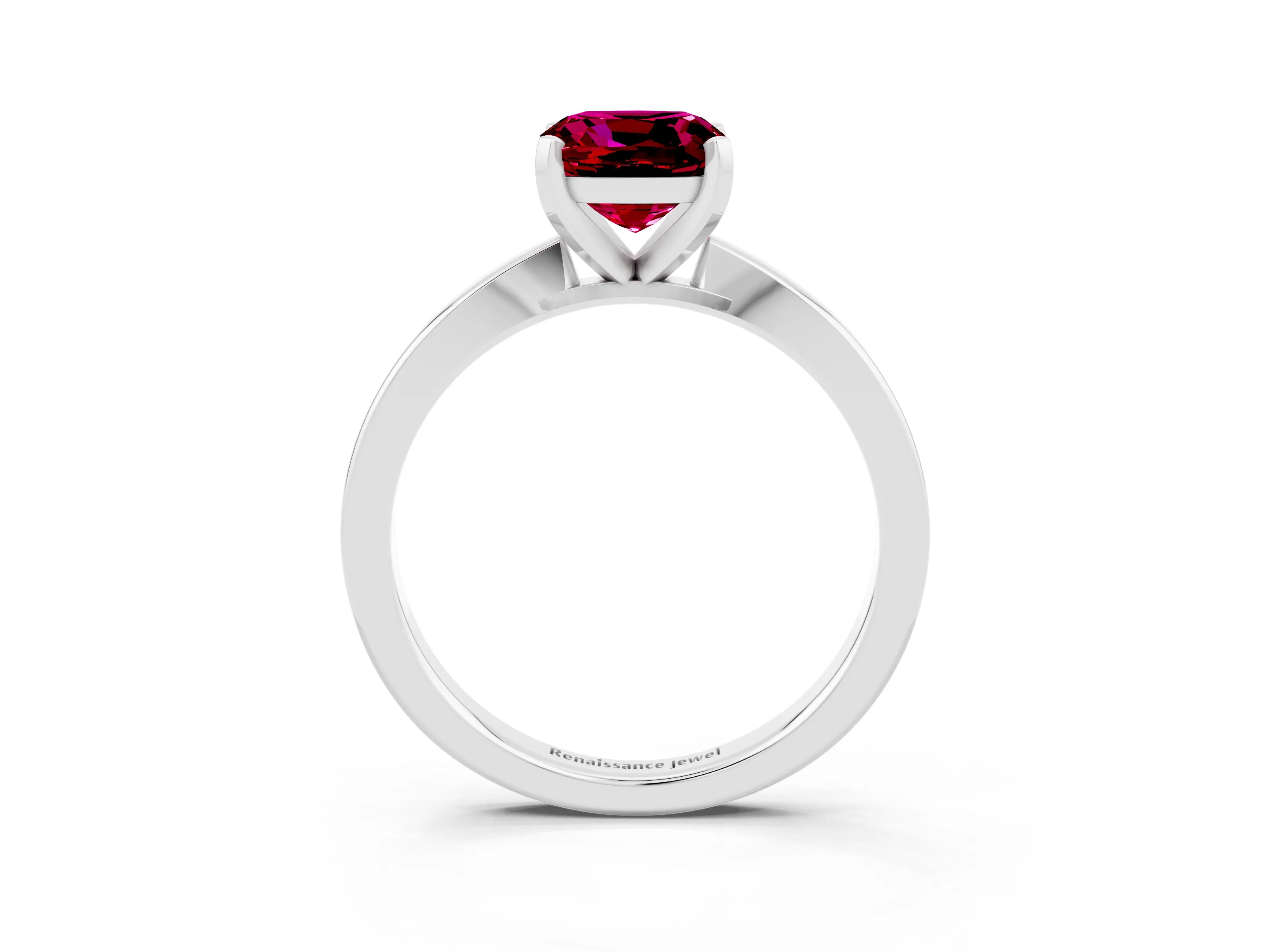 White gold Cushion Cut Garnet Solitaire Engagement Ring with Classic Band and Four-Prong Setting_27