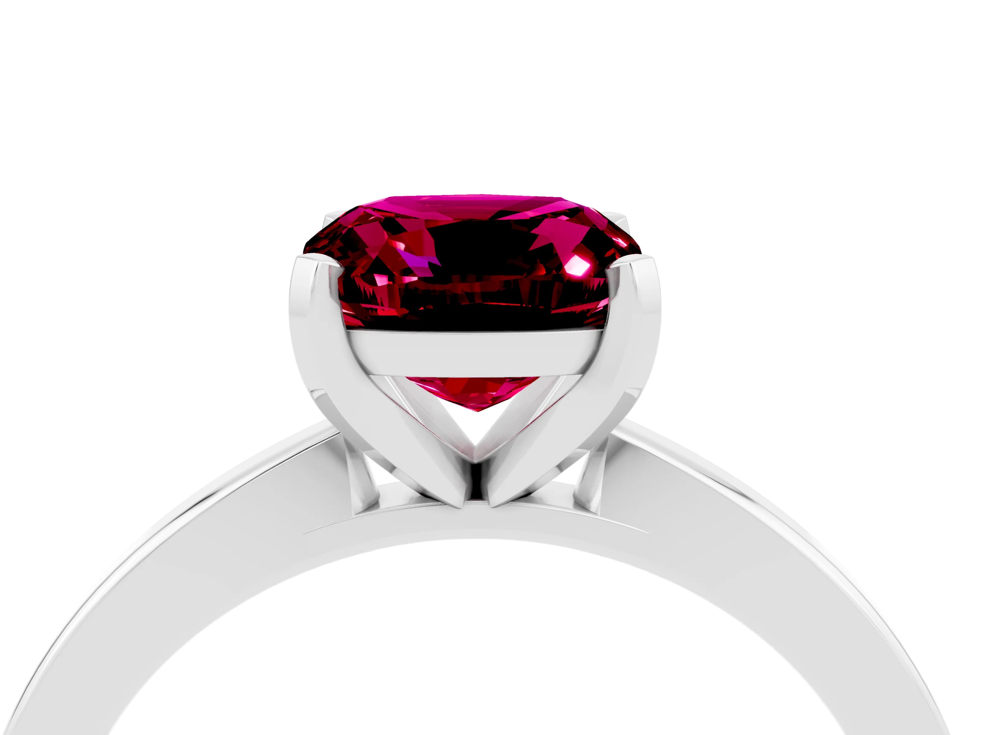 White gold Cushion Cut Garnet Solitaire Engagement Ring with Classic Band and Four-Prong Setting_28